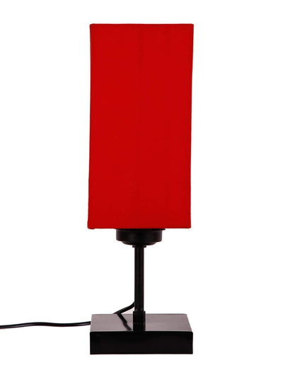 DecorGlance Lamps Square Red Cotton Shade Table Lamp with Iron Base