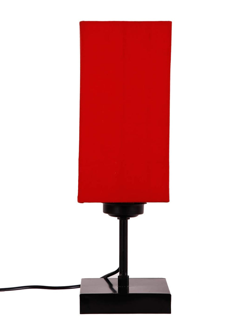 DecorGlance Lamps Square Red Cotton Shade Table Lamp with Iron Base