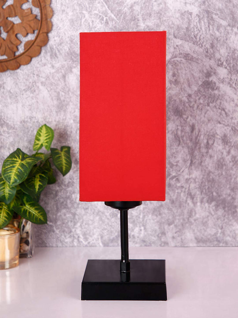 DecorGlance Lamps Square Red Cotton Shade Table Lamp with Iron Base