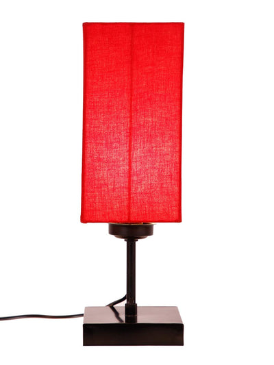 DecorGlance Lamps Square Red Cotton Shade Table Lamp with Iron Base