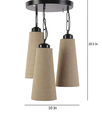 DecorGlance Lamps Triple Conical Jute Multicolor Hanging/ Pendant (Beige Jute )