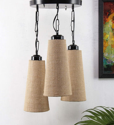 DecorGlance Lamps Triple Conical Jute Multicolor Hanging/ Pendant (Beige Jute )