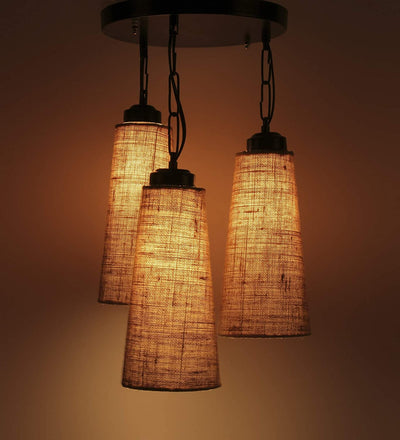 DecorGlance Lamps Triple Conical Jute Multicolor Hanging/ Pendant (Beige Jute )