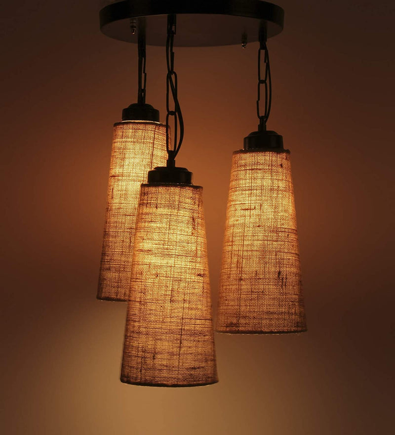 DecorGlance Lamps Triple Conical Jute Multicolor Hanging/ Pendant (Beige Jute )