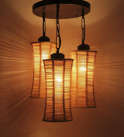 DecorGlance Lamps Triple Damroo Bamboo Hanging/ Pendant (Natural Bamboo)