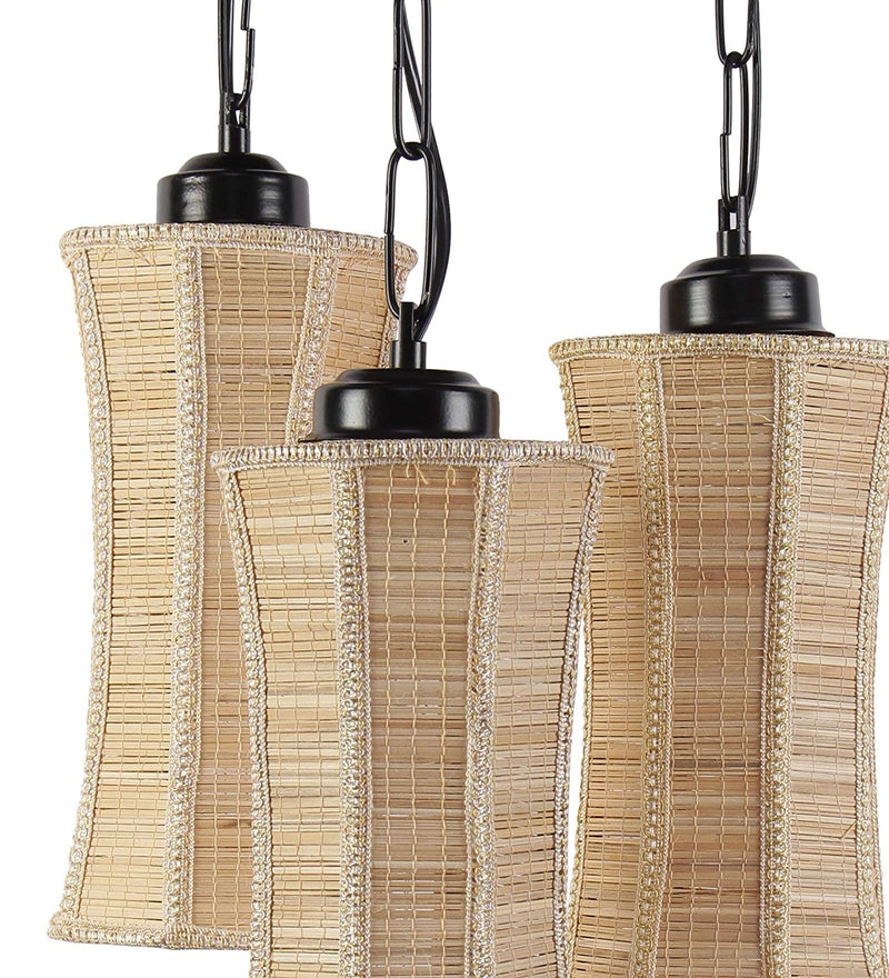 DecorGlance Lamps Triple Damroo Bamboo Hanging/ Pendant (Natural Bamboo)