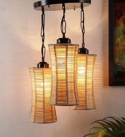 DecorGlance Lamps Triple Damroo Bamboo Hanging/ Pendant (Natural Bamboo)