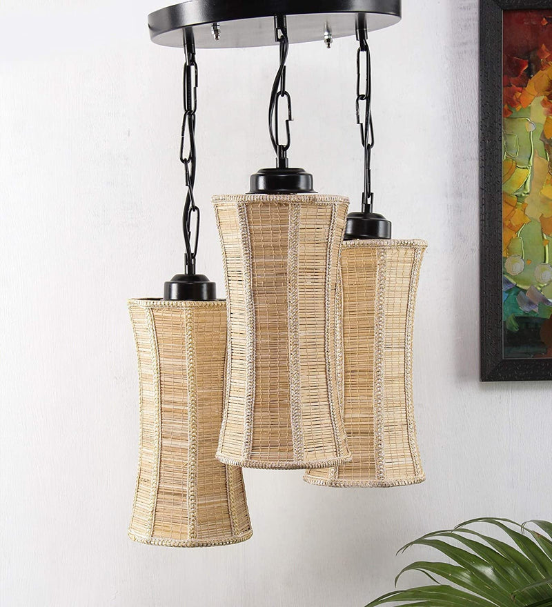 DecorGlance Lamps Triple Damroo Bamboo Hanging/ Pendant (Natural Bamboo)