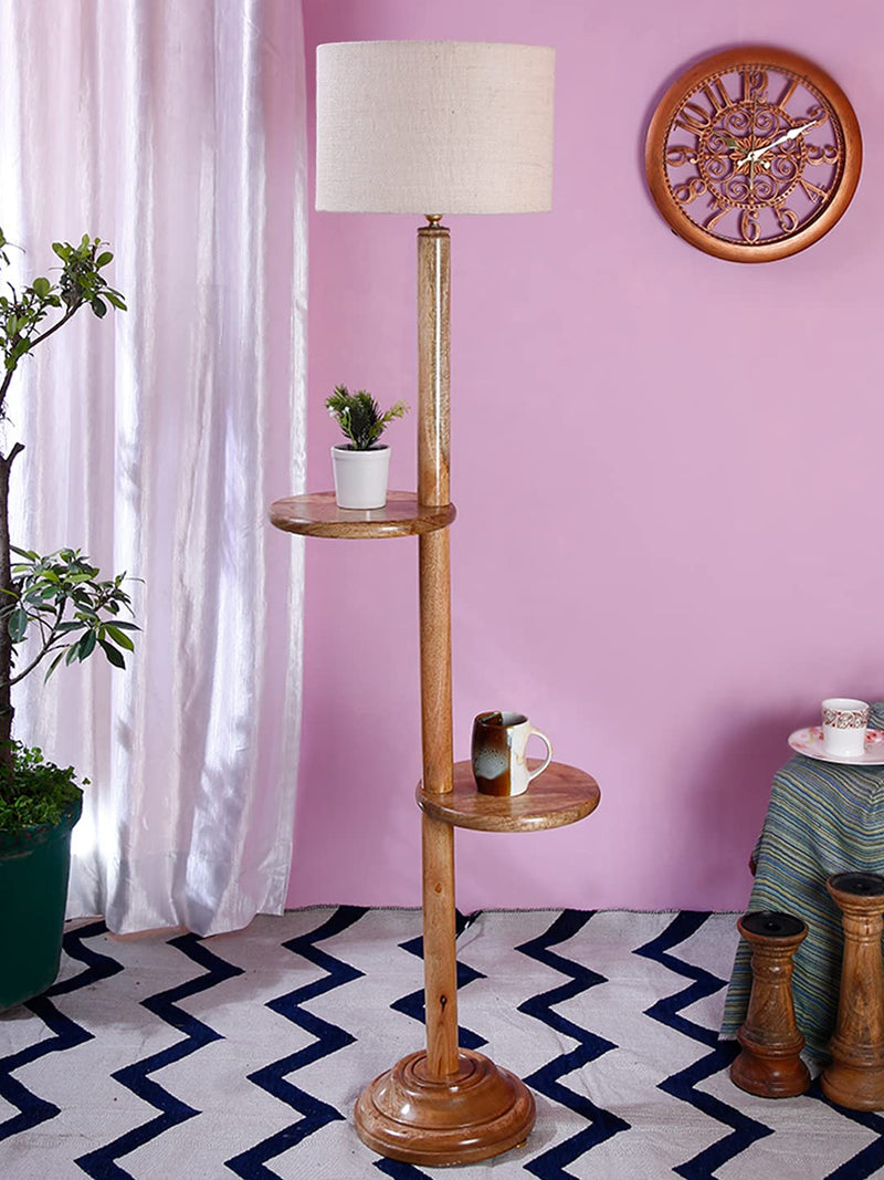 DecorGlance Lamps White Jute Drum Shade Wood Natural Table Floor lamp,z613