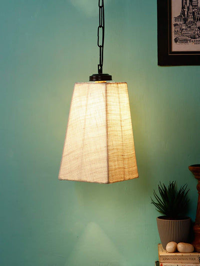 DecorGlance Lamps White Jute Pyramid Hanging Lamp