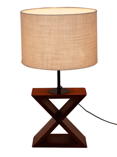 DecorGlance Lamps White Jute Shade Cross Wood Table lamp
