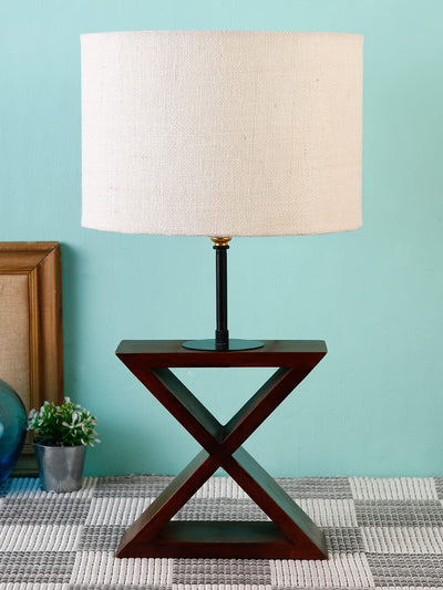 DecorGlance Lamps White Jute Shade Cross Wood Table lamp