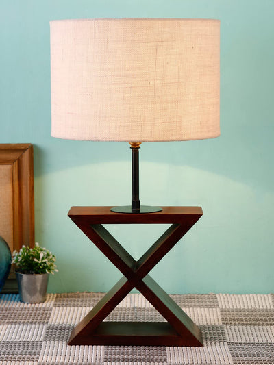 DecorGlance Lamps White Jute Shade Cross Wood Table lamp