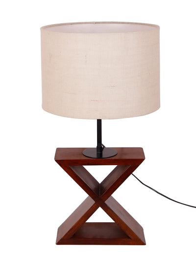 DecorGlance Lamps White Jute Shade Cross Wood Table lamp