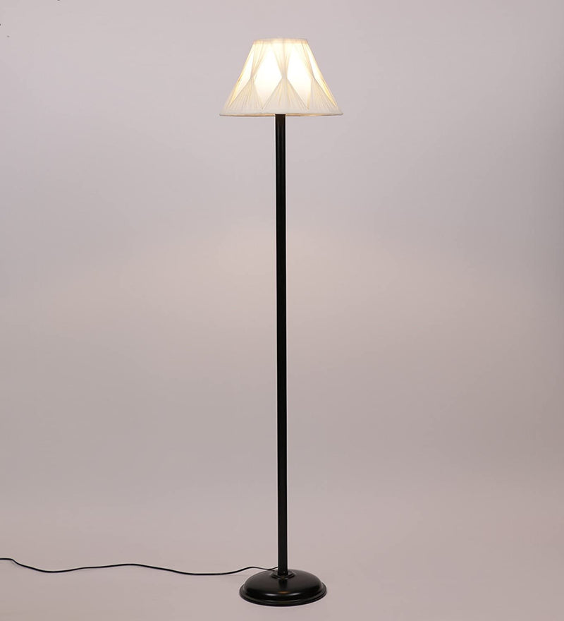 DecorGlance Lamps Wrought Iron Cotton Curtain Pleated Floor Standing Lamp (Off White)