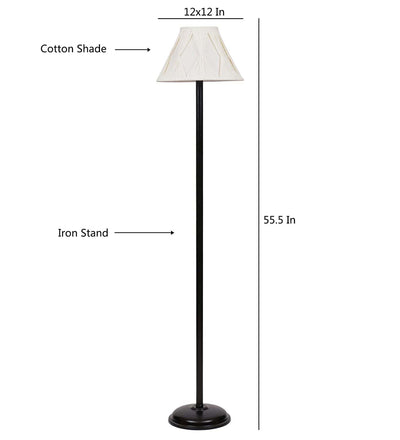 DecorGlance Lamps Wrought Iron Cotton Curtain Pleated Floor Standing Lamp (Off White)