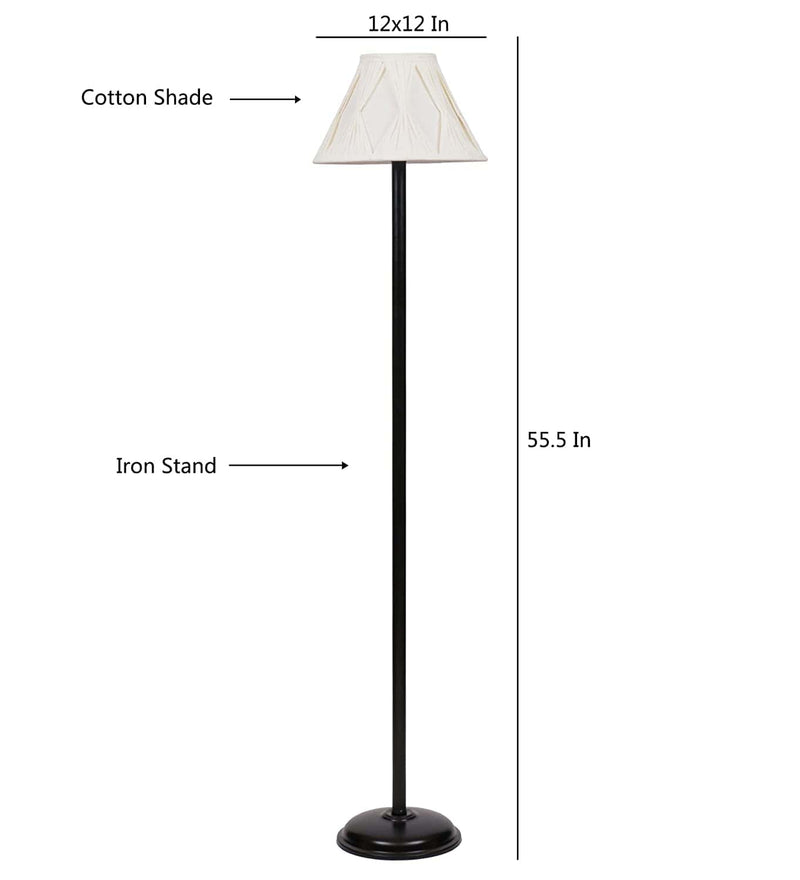 DecorGlance Lamps Wrought Iron Cotton Curtain Pleated Floor Standing Lamp (Off White)