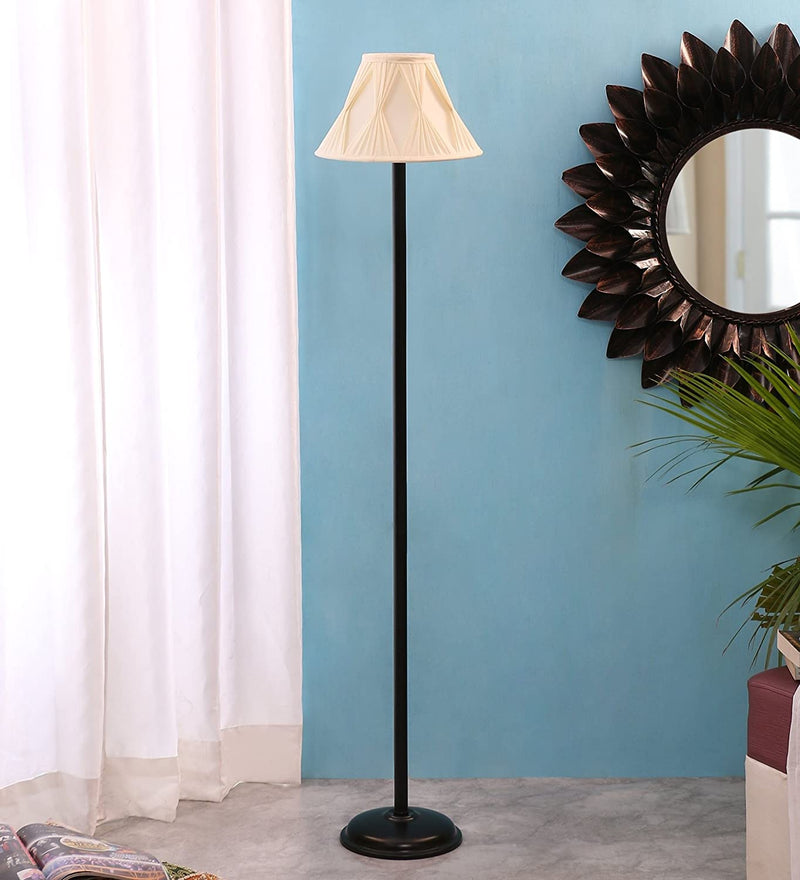 DecorGlance Lamps Wrought Iron Cotton Curtain Pleated Floor Standing Lamp (Off White)