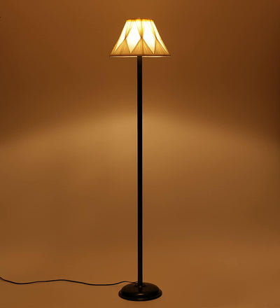 DecorGlance Lamps Wrought Iron Cotton Curtain Pleated Floor Standing Lamp (Off White)