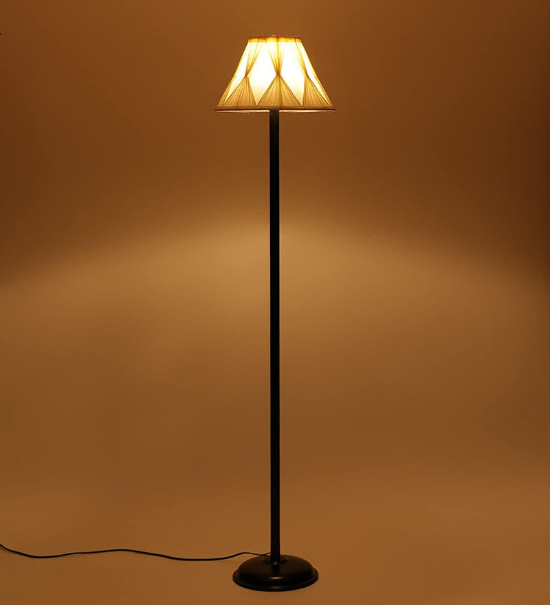 DecorGlance Lamps Wrought Iron Cotton Curtain Pleated Floor Standing Lamp (Off White)