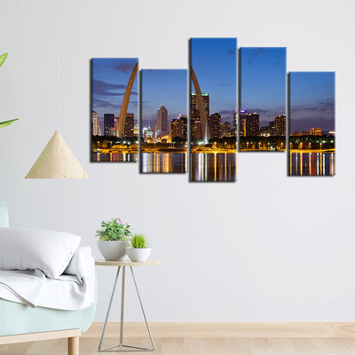 City Lake View Canvas Wall Painting- With 5 Frames
