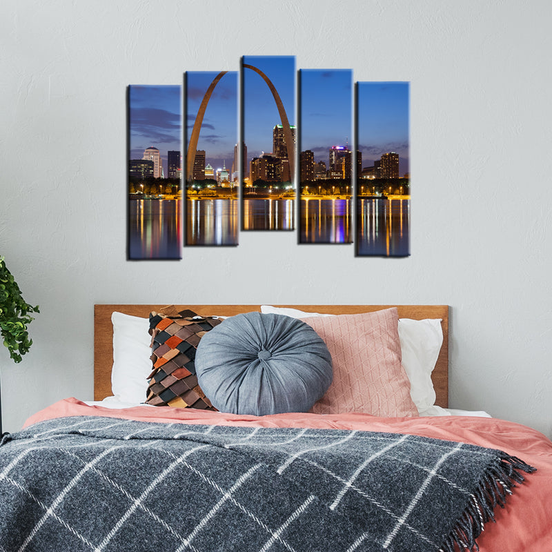 Beautiful Blue Lake Modern Art Wall Painting- With 5 Frames