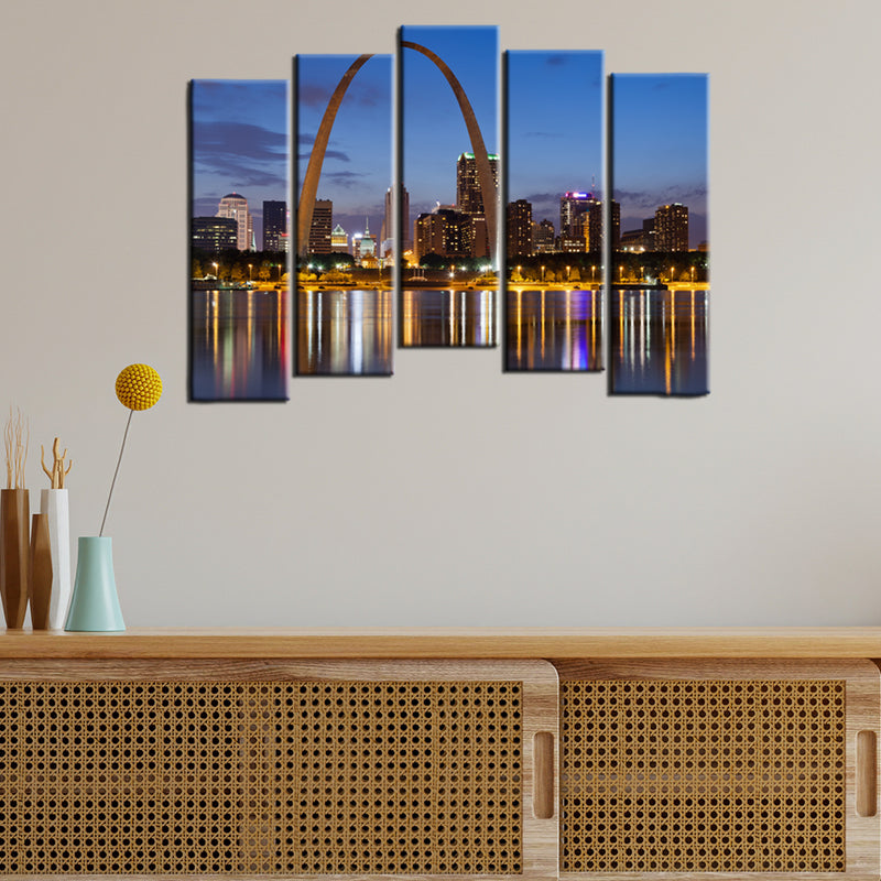 Beautiful Blue Lake Modern Art Wall Painting- With 5 Frames