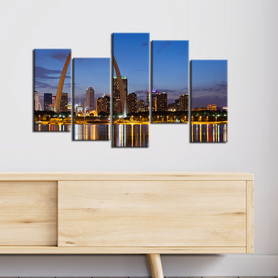 City Lake View Canvas Wall Painting- With 5 Frames