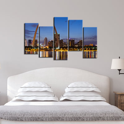City Lake View Canvas Wall Painting- With 5 Frames