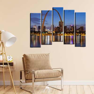 Beautiful Blue Lake Modern Art Wall Painting- With 5 Frames