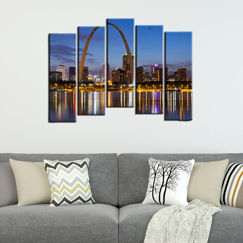Beautiful Blue Lake Modern Art Wall Painting- With 5 Frames