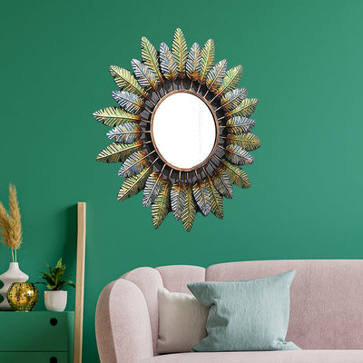 decorglance Leaves Mirror Large Metal Wall Art