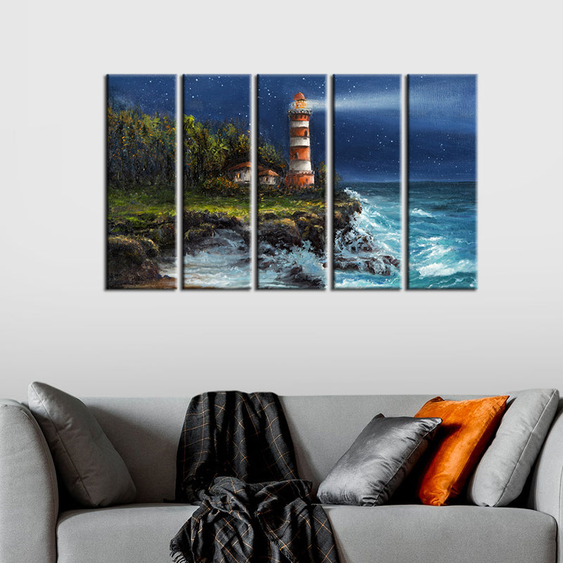 Lighthouse Canvas Wall Painting- With 5 Frames