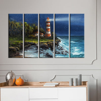 Lighthouse Canvas Wall Painting- With 5 Frames