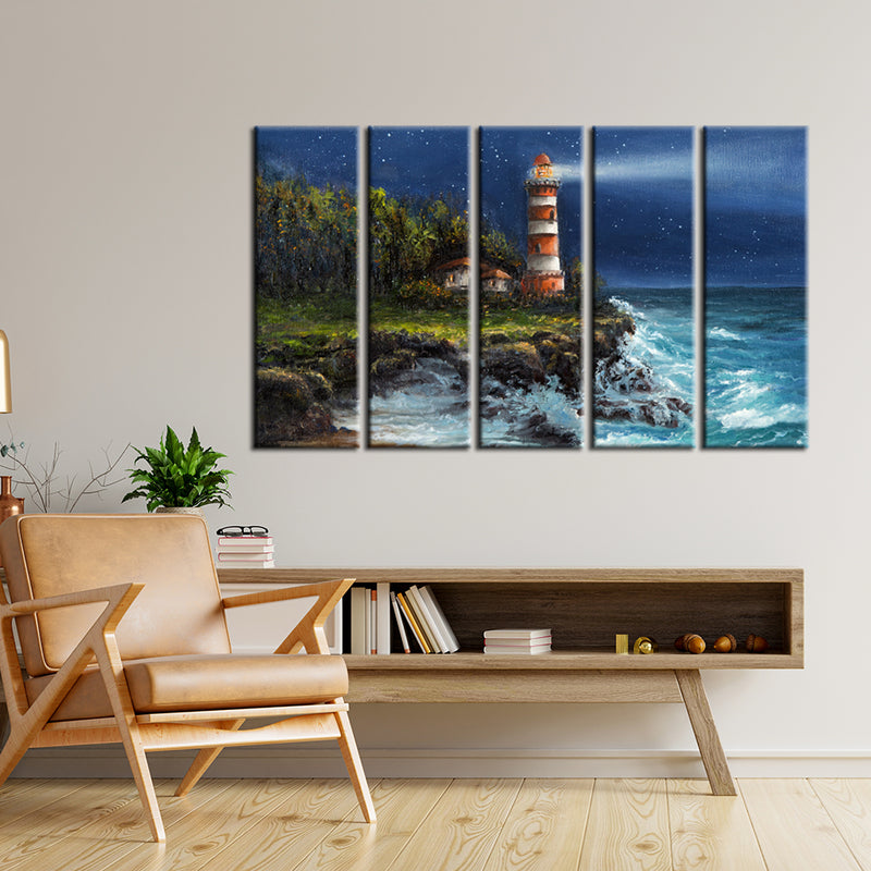 Lighthouse Canvas Wall Painting- With 5 Frames