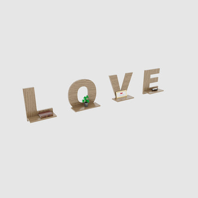 Love Alphabetic American Walnut Wooden Wall Display Shelf