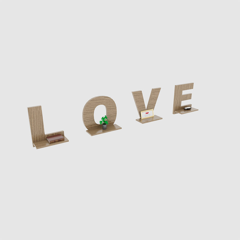 Love Alphabetic American Walnut Wooden Wall Display Shelf