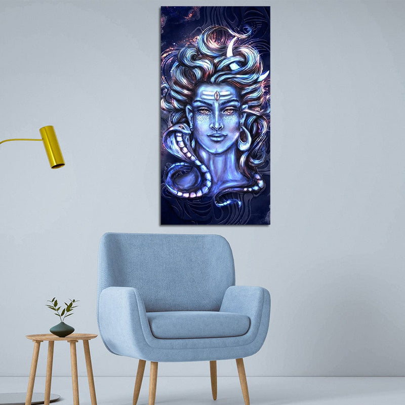 DecorGlance Mahadev Vikat Rup Print On Canvas Wall Painting