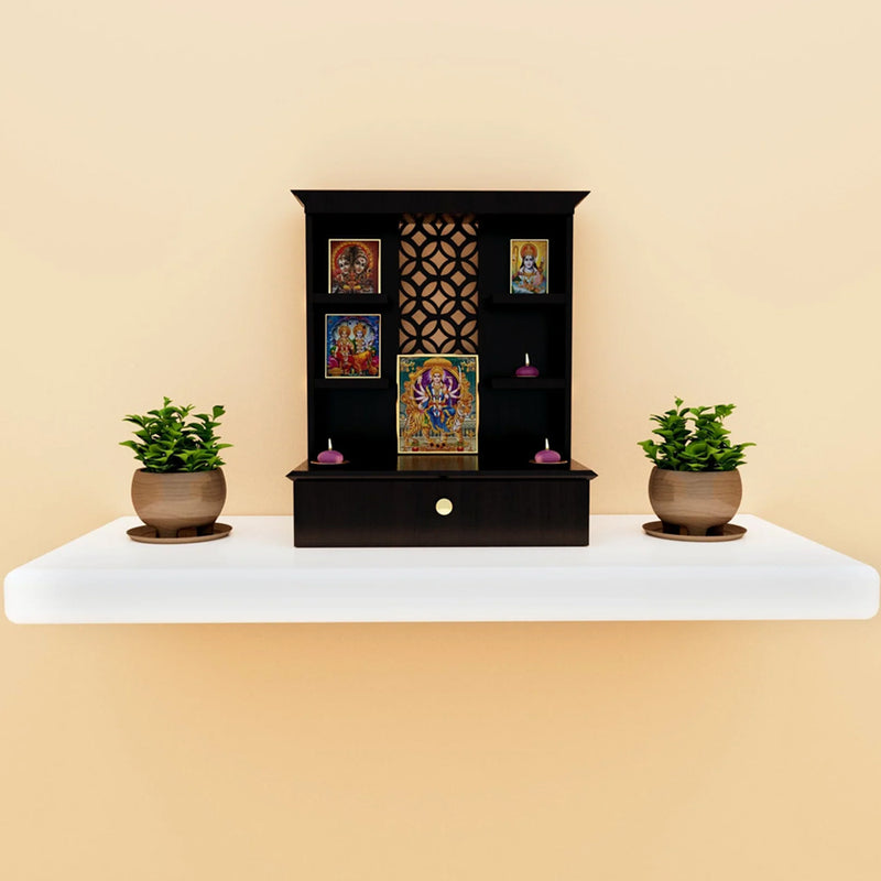 Black Walnut Finished Rectangle Shape wooden mandir design for home