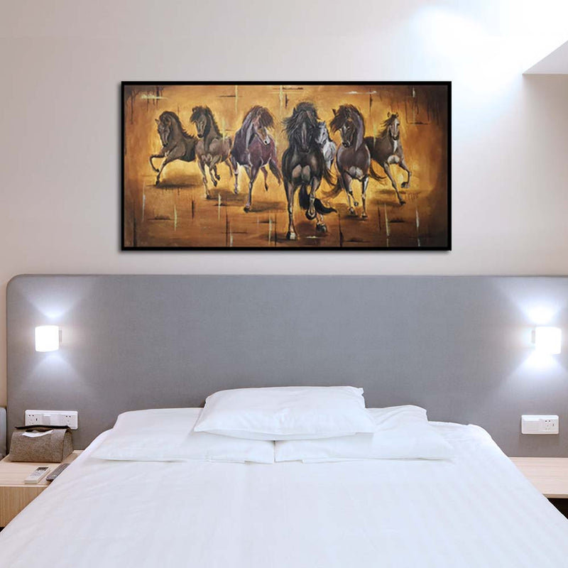 Handmade Seven Dark Horse Illustration Canvas Wall Painting (Acrylic Color)