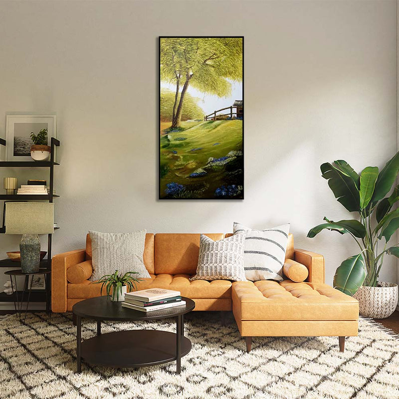 Handmade Scenic Landscape Green Forest Canvas Wall Painting (Acrylic Color)