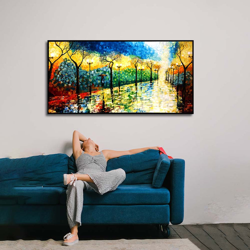 Handmade Miniature Rainy Season Scenery Canvas Wall Painting (Acrylic Color)