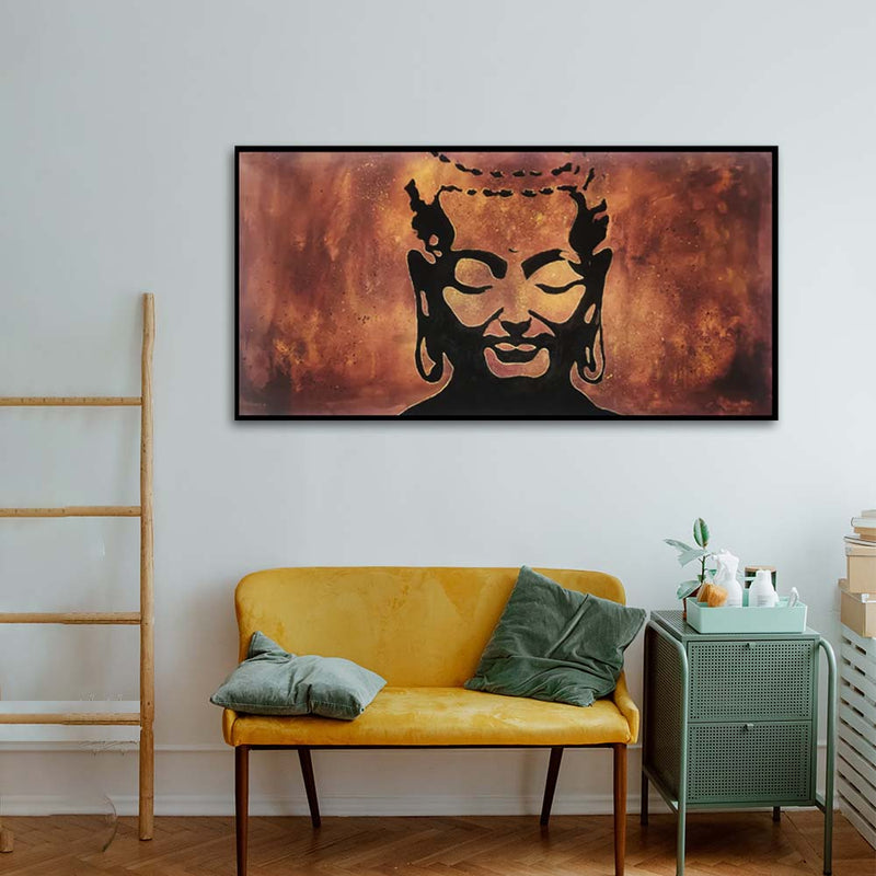 Handmade Buddha Face Illustration Canvas Wall Painting (Acrylic Color)