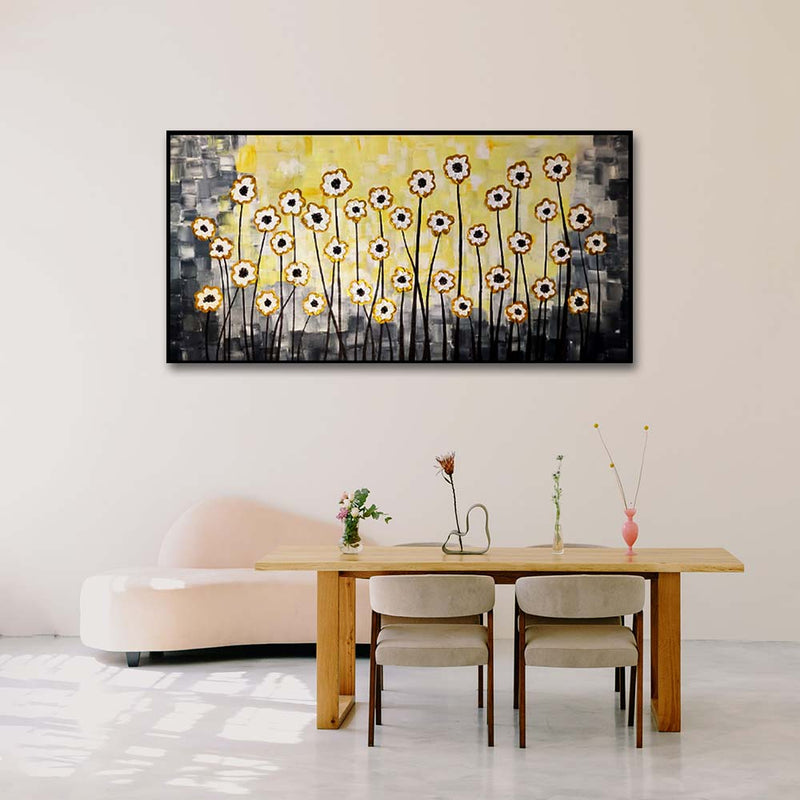 Handmade Daisy Abstract 3D Flower Canvas Wall Painting (Acrylic Color)