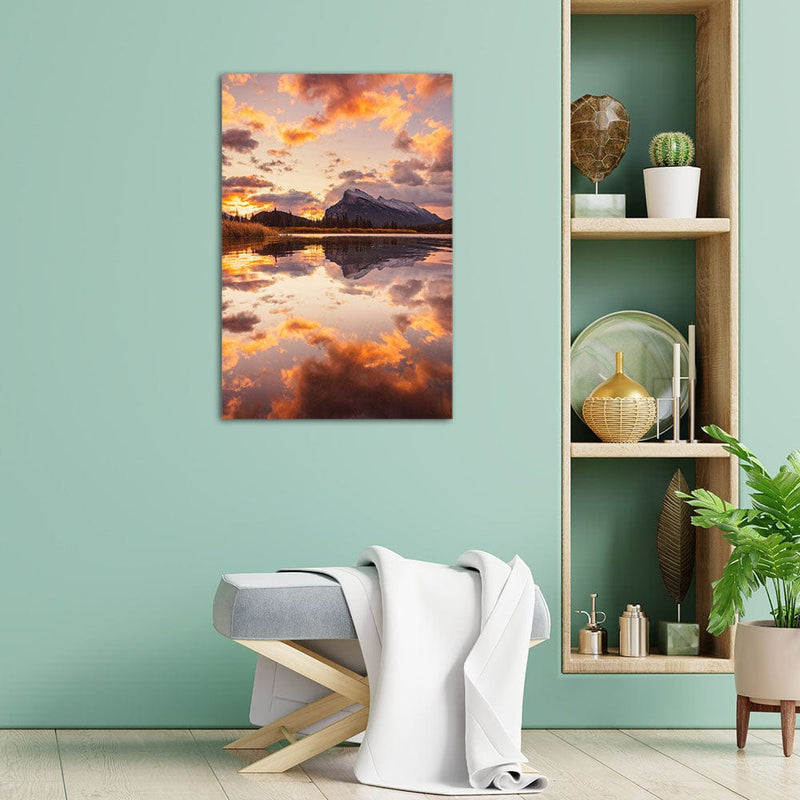DecorGlance Mountain Sunset Canvas Wall Painting