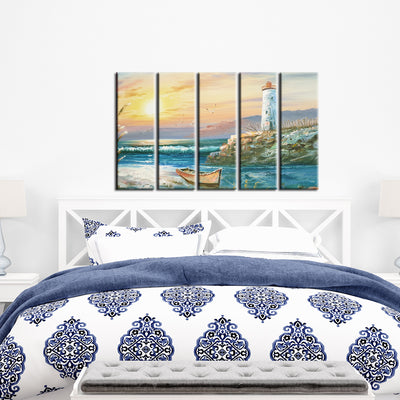 Lighthouse View Canvas Wall Painting- With 5 Frames