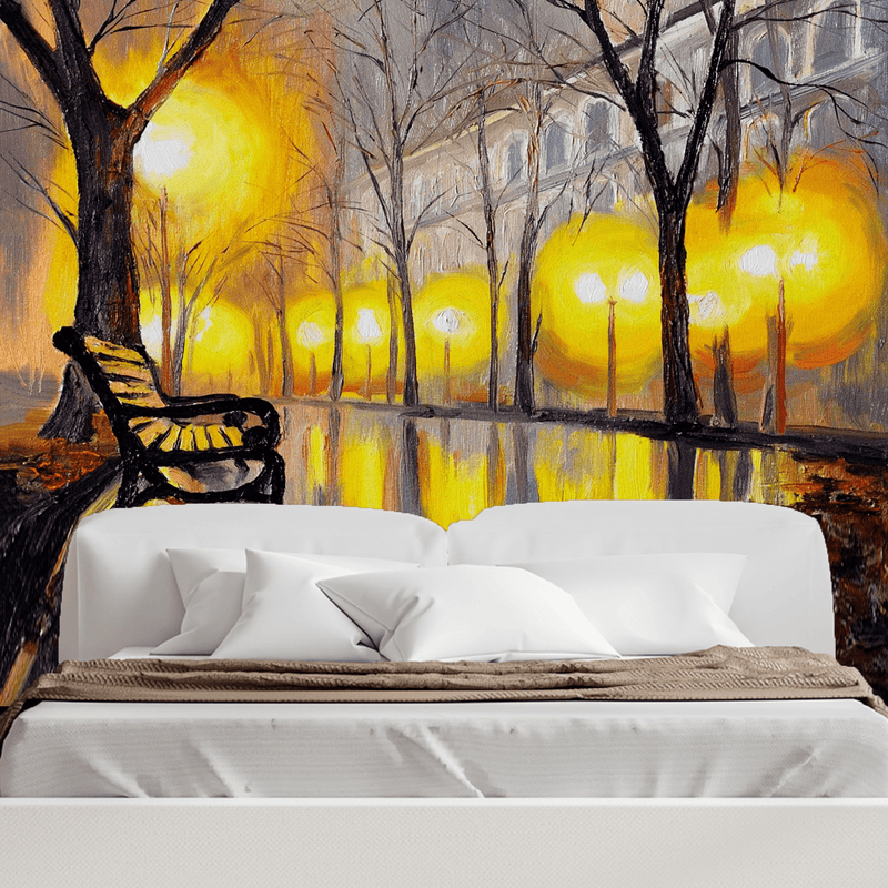 DECORGLANCE Oil Painting Autumn Street Wallpaper