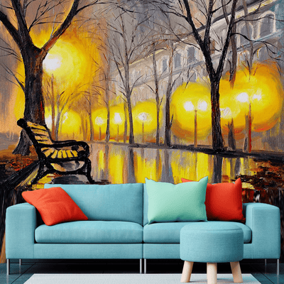DECORGLANCE Oil Painting Autumn Street Wallpaper