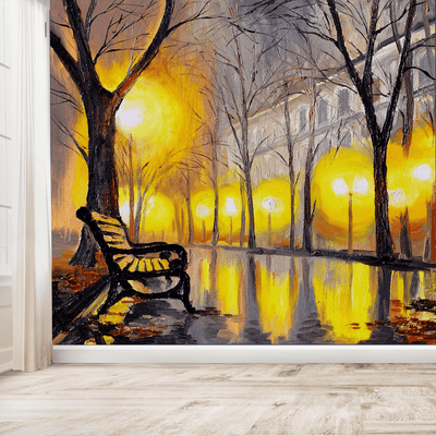 DECORGLANCE Oil Painting Autumn Street Wallpaper