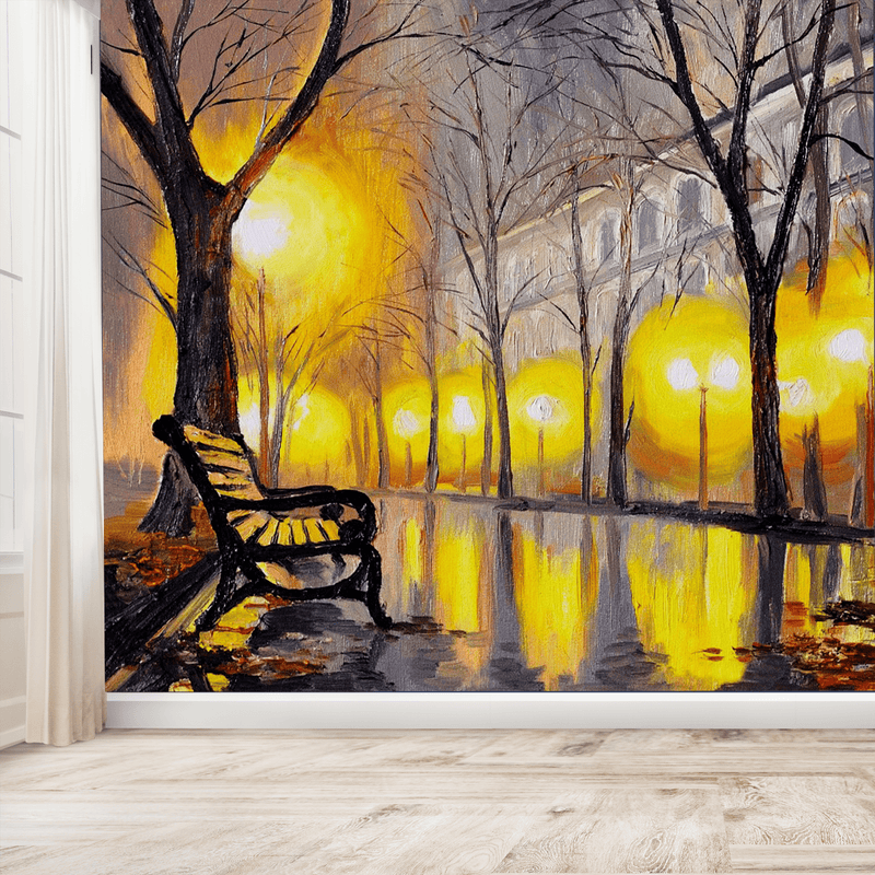 DECORGLANCE Oil Painting Autumn Street Wallpaper